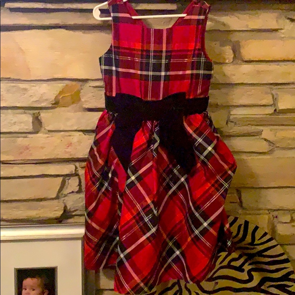 Gymboree girls red plaid Holiday Dress velour bow